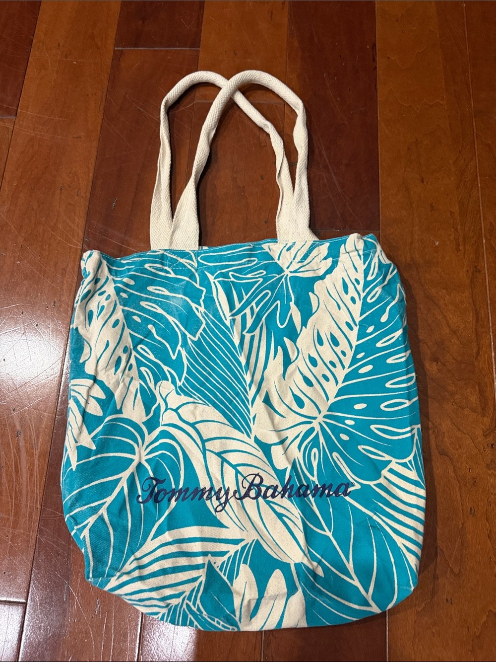 Tommy Bahama Teal and Cream Tropical Leaf Tote